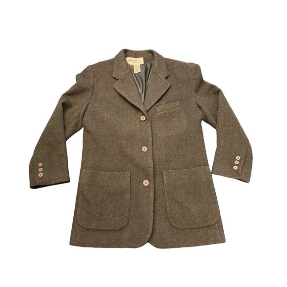 VTG Eddie Bauer Jacket Womens SMALL Green Wool 3 Button Blazer Classic Business - Picture 1 of 9
